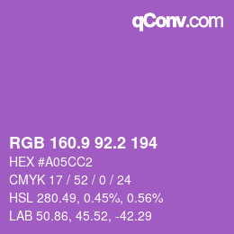 カラーコード: RGB 160.9 92.2 194 | qconv.com