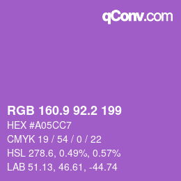 カラーコード: RGB 160.9 92.2 199 | qconv.com