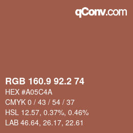 カラーコード: RGB 160.9 92.2 74 | qconv.com