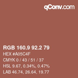 カラーコード: RGB 160.9 92.2 79 | qconv.com
