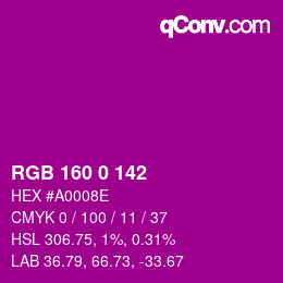 カラーコード: RGB 160 0 142 | qconv.com