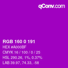 Farbcode: RGB 160 0 191 | qconv.com