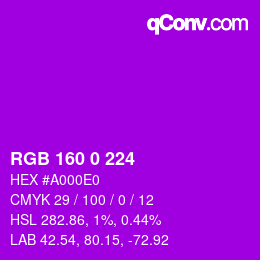 Farbcode: RGB 160 0 224 | qconv.com