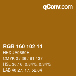Color code: RGB 160 102 14 | qconv.com