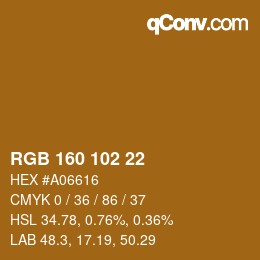 Color code: RGB 160 102 22 | qconv.com