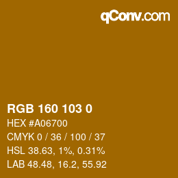 Color code: RGB 160 103 0 | qconv.com