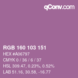 Color code: RGB 160 103 151 | qconv.com
