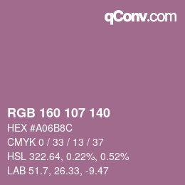 颜色代码: RGB 160 107 140 | qconv.com