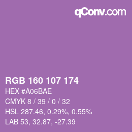 颜色代码: RGB 160 107 174 | qconv.com