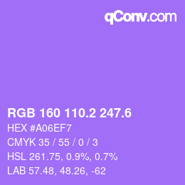 カラーコード: RGB 160 110.2 247.6 | qconv.com