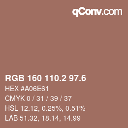 カラーコード: RGB 160 110.2 97.6 | qconv.com