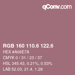 カラーコード: RGB 160 110.6 122.6 | qconv.com