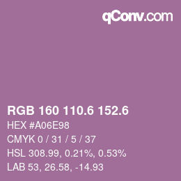カラーコード: RGB 160 110.6 152.6 | qconv.com