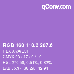 カラーコード: RGB 160 110.6 207.6 | qconv.com