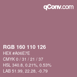 颜色代码: RGB 160 110 126 | qconv.com