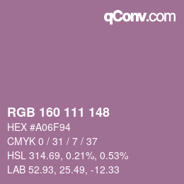 カラーコード: RGB 160 111 148 | qconv.com