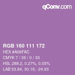 Color code: RGB 160 111 172 | qconv.com