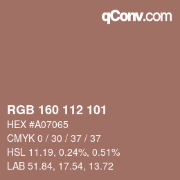 颜色代码: RGB 160 112 101 | qconv.com