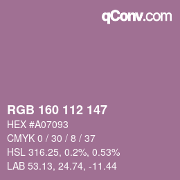 Farbcode: RGB 160 112 147 | qconv.com