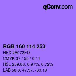 颜色代码: RGB 160 114 253 | qconv.com
