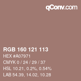 Color code: RGB 160 121 113 | qconv.com