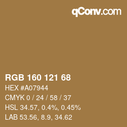Color code: RGB 160 121 68 | qconv.com