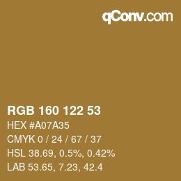 Color code: RGB 160 122 53 | qconv.com