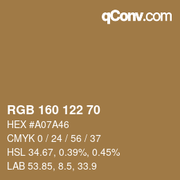 颜色代码: RGB 160 122 70 | qconv.com