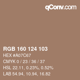 Color code: RGB 160 124 103 | qconv.com