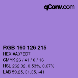 Color code: RGB 160 126 215 | qconv.com