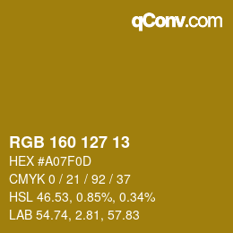 カラーコード: RGB 160 127 13 | qconv.com