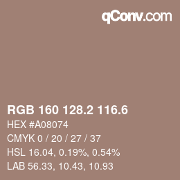 カラーコード: RGB 160 128.2 116.6 | qconv.com