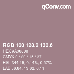 カラーコード: RGB 160 128.2 136.6 | qconv.com