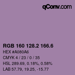 カラーコード: RGB 160 128.2 166.6 | qconv.com