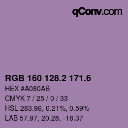 カラーコード: RGB 160 128.2 171.6 | qconv.com