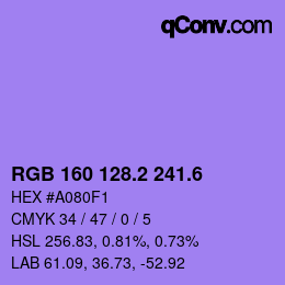 カラーコード: RGB 160 128.2 241.6 | qconv.com