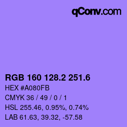 カラーコード: RGB 160 128.2 251.6 | qconv.com