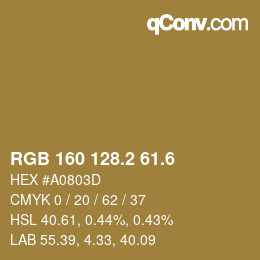 カラーコード: RGB 160 128.2 61.6 | qconv.com