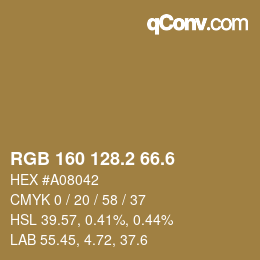 カラーコード: RGB 160 128.2 66.6 | qconv.com