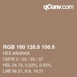 カラーコード: RGB 160 128.6 106.6 | qconv.com