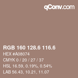 カラーコード: RGB 160 128.6 116.6 | qconv.com
