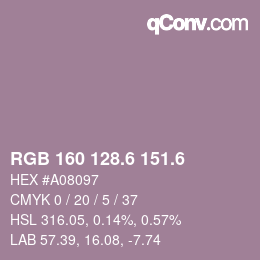 カラーコード: RGB 160 128.6 151.6 | qconv.com