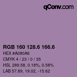 カラーコード: RGB 160 128.6 166.6 | qconv.com