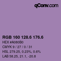 カラーコード: RGB 160 128.6 176.6 | qconv.com