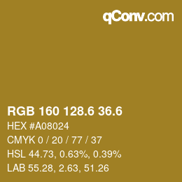 カラーコード: RGB 160 128.6 36.6 | qconv.com