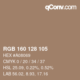 颜色代码: RGB 160 128 105 | qconv.com