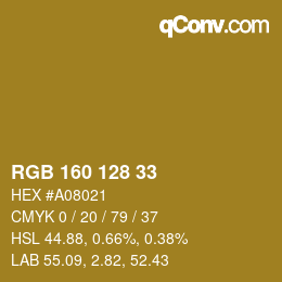 颜色代码: RGB 160 128 33 | qconv.com