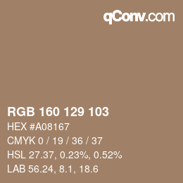 Color code: RGB 160 129 103 | qconv.com