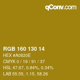 Color code: RGB 160 130 14 | qconv.com