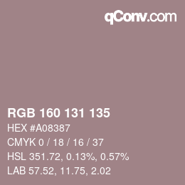 颜色代码: RGB 160 131 135 | qconv.com
